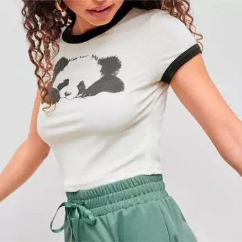 Европейская и американская Spicy Girl с рисунком допамина и принтом в академическом стиле, короткая обнаженная женская универсальная футболка S белый