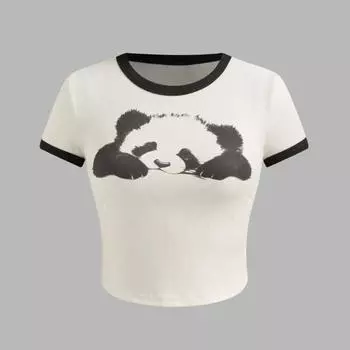 Европейская и американская Spicy Girl с рисунком допамина и принтом в академическом стиле, короткая обнаженная женская универсальная футболка S белый