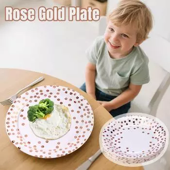 Европейская и американская столовая посуда в розовых тонах с золотым узором в мелкую точку, одноразовая тарелка для пикника на открытом воздухе, утолщенная, набор столовых приборов для вечеринки One Size розового золота