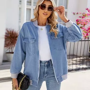 Европейская и американская тенденция джинсовых курток на молнии S синий