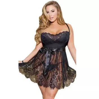Европейская и американская толстая ММ сексуальная прозрачная кружевная пижама с подвязками, прозрачное нижнее белье больших размеров L чёрный