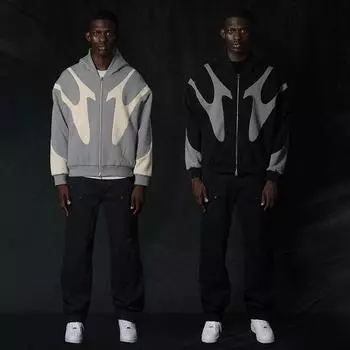 Европейская и американская толстовка на молнии с капюшоном в стиле Харадзюку в стиле хип-хоп для мужчин и женщин S чёрный