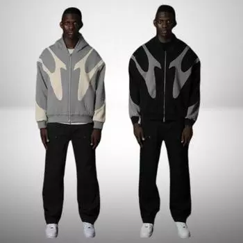 Европейская и американская толстовка на молнии с капюшоном в стиле Харадзюку в стиле хип-хоп для мужчин и женщин S чёрный