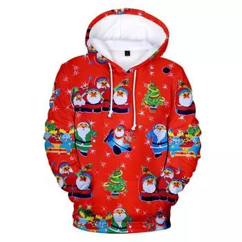 Европейская и американская трансграничная новая рождественская 3D цифровая печать мужская и женская толстовка с капюшоном Санта-Клаус S