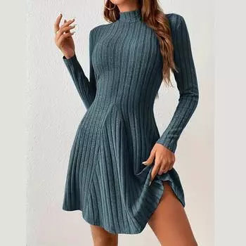 Европейская и американская трансграничная женская одежда 2023 года, осень и зима, новое однотонное повседневное облегающее домашнее платье, прямые продажи с фабрики XS зелёный