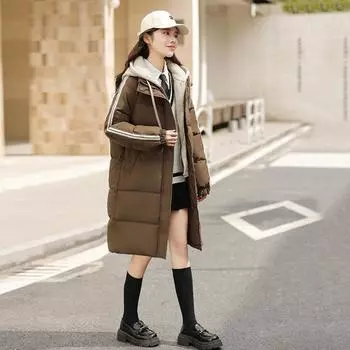 Европейская и американская трехслойная пуховая хлопковая подстежка для женщин средней и длинной длины, корейская версия свободной хлопковой подстежки с капюшоном M