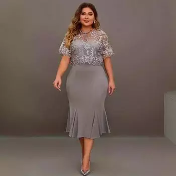 Европейская и американская юбка большого размера, вышитое лоскутное платье, облегающая и утягивающая женская юбка XXXXXL синий