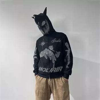 Европейская и американская уличная женская осенне-зимняя свободная толстовка с капюшоном High Street S чёрный