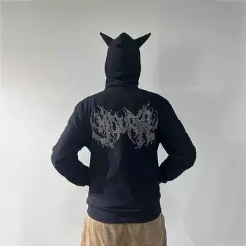 Европейская и американская уличная женская осенне-зимняя свободная толстовка с капюшоном High Street S чёрный