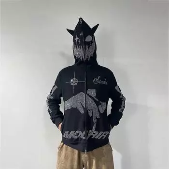 Европейская и американская уличная женская осенне-зимняя свободная толстовка с капюшоном High Street S чёрный