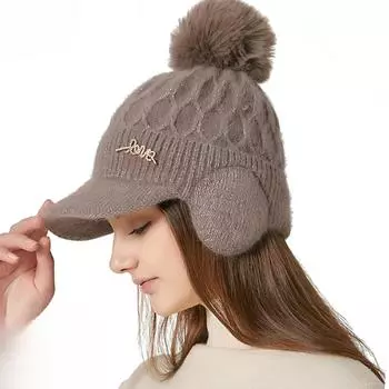 Европейская и американская утолщенная бейсболка для защиты ушей для женщин, зимняя, защита от холода, теплая шерстяная вязаная шапка M56-58cm чёрный