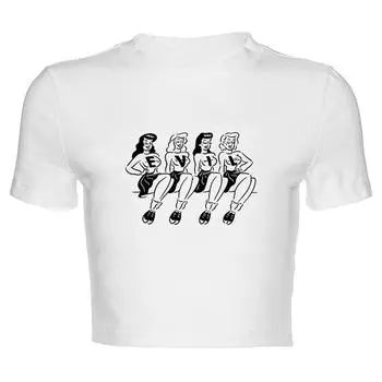 Европейская и американская весенне-летняя футболка для отдыха с буквенным принтом Harajuku Street, женский облегающий топ M чёрный