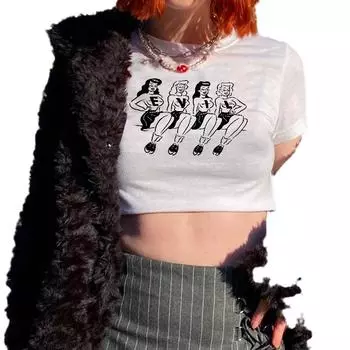 Европейская и американская весенне-летняя футболка для отдыха с буквенным принтом Harajuku Street, женский облегающий топ M чёрный