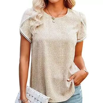 Европейская и американская весенне-летняя кружевная лоскутная футболка с короткими рукавами повседневная базовая рубашка модная женская одежда XXL