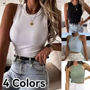 Европейская и американская весенне-летняя модная универсальная однотонная жилетка без рукавов, футболка, женская одежда L синий