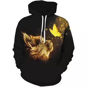 Европейская и американская весна и осень мужская и женская 3D цифровая печать свободная модная повседневная однотонная толстовка с капюшоном M