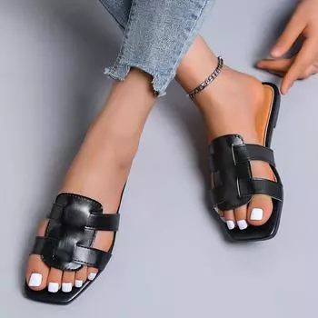 Европейская и американская внешняя торговля женская обувь больших размеров на плоской подошве тапочки повседневные плетеные пояса одно слово с плоским каблуком резиновые туфли на плоской подошве 35 белый