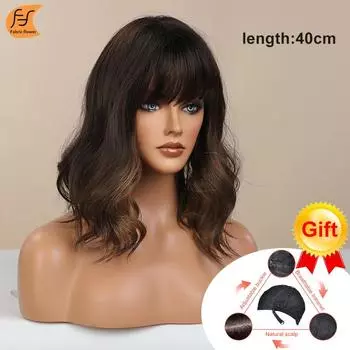 Европейская и американская воздушная челка, черно-коричневые вьющиеся волосы, французский стиль, завивка, реалистичный темперамент, высокотемпературный шелковый парик