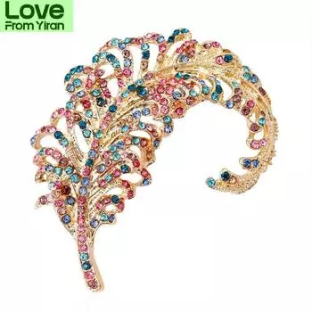 Европейская и американская высококачественная изысканная цветная брошь в виде пера из сплава со стразами для дам