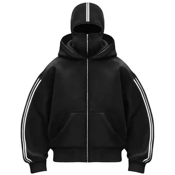 Европейская и американская Y2K двойная шапка уникальный дизайн с капюшоном осенне-зимняя свободная толстовка с капюшоном для мужчин и женщин S чёрный
