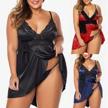 Европейская и американская забавная ночная рубашка большого размера, домашнее платье, женский пижамный костюм с V-образным вырезом, эластичный атласный пижамный костюм для сестры, большой размер XXXL чёрный