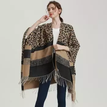 Европейская и американская женская мода пашмина осень-зима накидки градиентный камуфляж плащ разрез длинная накидка утолщенная теплая шаль