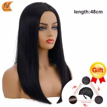 Европейская и американская женская новая мода, средняя часть, черные длинные прямые волосы, европейский и американский парик, покрытие на голову из химического волокна чёрный