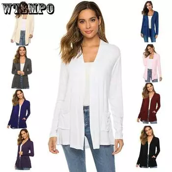 Европейская и американская женская одежда. Леди вязаный кардиган. Весенне-летний кардиган большого размера. Версия средней длины. Верхняя одежда с длинными рукавами. S белый