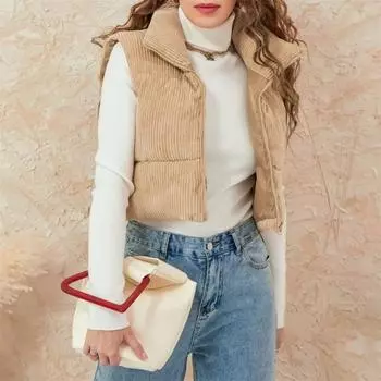 Европейская и американская женская одежда, новая вельветовая куртка с воротником-стойкой, короткий жилет из хлопка, без рукавов, хлопковая куртка S recommends about 80-45kg чёрный