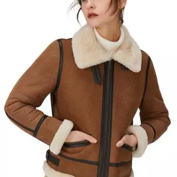 Европейская и американская женская одежда осень и зима новая женская короткая овчина меховая интегрированная кожаная куртка женская меховая толстая шуба S светло-коричневого