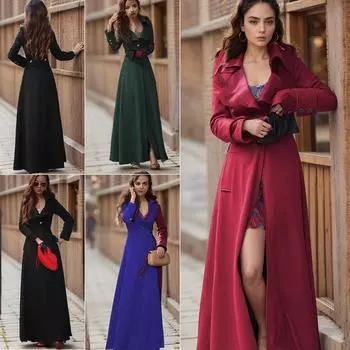 Европейская и американская женская одежда Осенне-зимнее шерстяное пальто Женское шерстяное пальто с высоким воротом Женское длинное пальто-тренчкот S чёрный