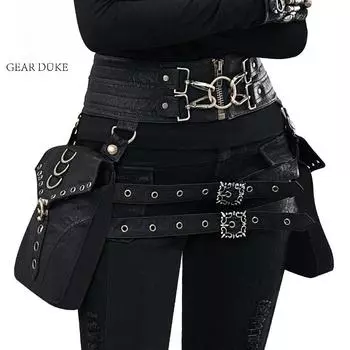 Новая женская поясная сумка из искусственной кожи в европейском и американском стиле для мобильного телефона на открытом воздухе. FBG003BK; Steampunk Bag