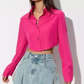 Европейская и американская женская рубашка с V-образным вырезом и длинными рукавами, облегающий топ для женщин S розовый