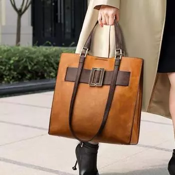 Европейская и американская женская сумка в стиле ретро, новинка лета 2024 года, контрастного цвета, вертикальная квадратная большая сумка из искусственной кожи, высококачественная сумка на плечо для пригородных офисных работников