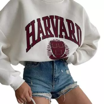 Европейская и американская женская толстовка с круглым вырезом, свободного кроя, в стиле кэжуал, с принтом, с длинным рукавом M белый