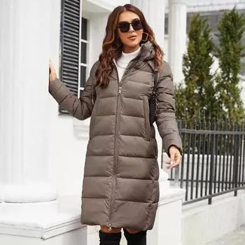 Европейская и американская зимняя элегантная женская длинная теплая ветрозащитная куртка с капюшоном и воротником-стойкой из хлопка S
