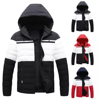 Европейская и американская зимняя мужская толстая хлопковая стеганая одежда, повседневная шляпа, пальто, хлопковая стеганая куртка L красный