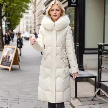 Европейская и американская зимняя новая мода, большое пальто, женское длинное пальто до колена, толстая одежда с хлопковой подкладкой M красный