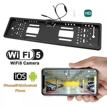 Европейская камера заднего вида с WiFi-подсветкой в рамке номерного знака — произведено в Германии, Великобритании, Франции. CAM213W-J, 1280*720