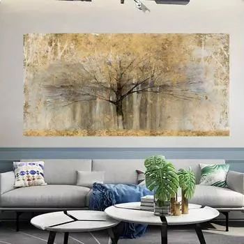 Европейская картина на холсте настенное искусство роскошь ретро богатство золотое дерево лес картина маслом постер печать дерево жизни украшение дома 20x40cm