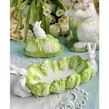 Европейская керамическая китайская капуста, кролик, фруктовая тарелка, закуска из сухофруктов, коробка для масла и крема, банка для фруктов, вилка, украшение стола