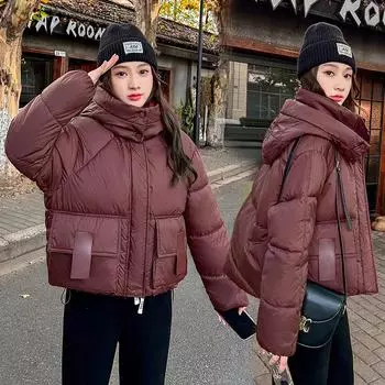 Европейская короткая пуховая хлопковая одежда женская 2024 новая зимняя утолщенная модная куртка с капюшоном свободного дизайна прилив M