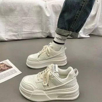 Европейская кожаная белая обувь для женщин, новые весенние модные повседневные универсальные кроссовки на платформе с одной подкладкой 35