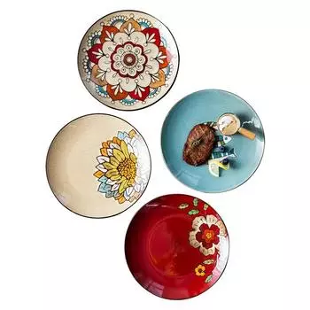 Европейская круглая тарелка 8-14 дюймов Подглазурная фруктовая креативная тарелка Подставка для торта Поднос для фруктов Тарелка для стейков Керамическая расписанная вручную тарелка-A