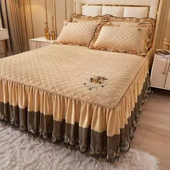 Европейская кружевная кристально-бархатная юбка-кровать, стеганое покрывало королевского размера, мягкий чехол на кровать, двойной, 150x200, теплый, непромокаемый Only 2pcs pillowcase шампанского