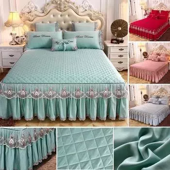 Европейская кружевная юбка-кровать, стеганое покрывало для принцессы, 6 цветов, полный/королевский/королевский размер, мягкое и удобное постельное белье Mattress cover 150x200cm