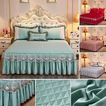 Европейская кружевная юбка-кровать, стеганые утолщенные простыни, роскошные постельные принадлежности, покрывала, кружевная простыня принцессы, покрывала, наволочка, полная/королева/король 1 pair of pillowcases зелёный