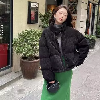 Европейская куртка из белого утиного пуха, женская, короткая, зимняя, 2024 года, вельветовая, утолщенная, теплая, из искусственного меха S слоновая кость