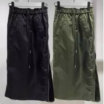 Европейская летняя 2024 г. Узкая плиссированная юбка с двухсторонними молниями и кулиской на талии Medium зелёный