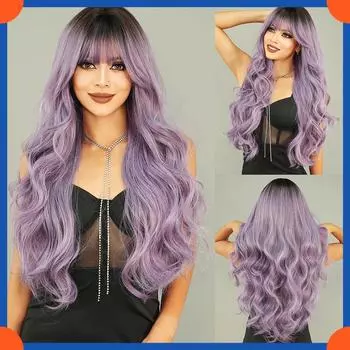 Европейская мода длинный вьющийся парик для женщин светло-фиолетовый фиолетовый